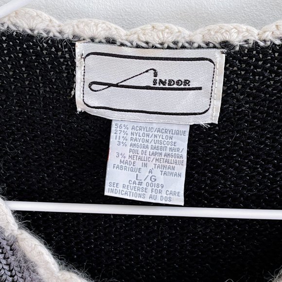 Vintage Lindor Black Knit Elegant Sweater Angora Rabbit Silver Embellished Sz L - Picture 9 of 9